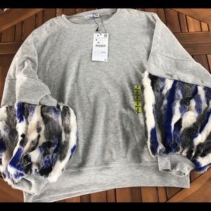 Zara Faux Fur Crew Neck Sweater NWT